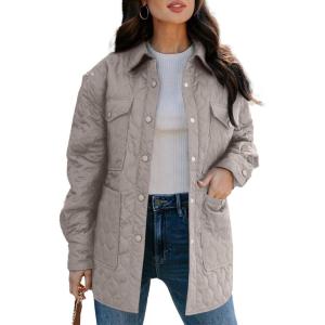 imageEVALESS Quilted Jackets for Women Lightweight Long Sleeve Button Down Puffer Jacket Warm Winter Coat Outerwear with PocketsE Light Grey