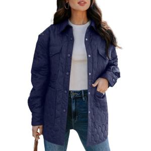 imageEVALESS Quilted Jackets for Women Lightweight Long Sleeve Button Down Puffer Jacket Warm Winter Coat Outerwear with PocketsE Navy Blue