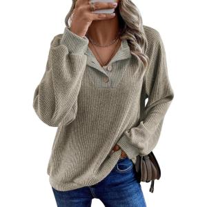 imageEVALESS Womens Fall Fashion 2025 Womens Long Sleeve Shirts Patchwork Button Up V Neck Sweatshirt Casual Pullover TopsSmoke Gray