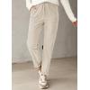 imageEVALESS Corduroy Pants for Women Casual Drawstring Elastic High Waist Straight Leg Pants Loose Comfy Trousers with PocketsB White