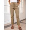 imageEVALESS Corduroy Pants for Women Casual Drawstring Elastic High Waist Straight Leg Pants Loose Comfy Trousers with PocketsB1 Khaki