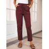 imageEVALESS Corduroy Pants for Women Casual Drawstring Elastic High Waist Straight Leg Pants Loose Comfy Trousers with PocketsD Burgundy