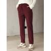 imageEVALESS Corduroy Pants for Women Casual Drawstring Elastic High Waist Straight Leg Pants Loose Comfy Trousers with PocketsD Burgundy