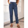 imageEVALESS Corduroy Pants for Women Casual Drawstring Elastic High Waist Straight Leg Pants Loose Comfy Trousers with PocketsD Dirty Blue