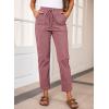 imageEVALESS Corduroy Pants for Women Casual Drawstring Elastic High Waist Straight Leg Pants Loose Comfy Trousers with PocketsD Rose Pink