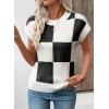 imageEVALESS Short Sleeve Sweater for Women Crewneck Color Block Knit Tops 2025 Fall Trendy Cap Sleeve Sweater VestBlack