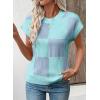 imageEVALESS Short Sleeve Sweater for Women Crewneck Color Block Knit Tops 2025 Fall Trendy Cap Sleeve Sweater VestIce Blue