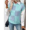 imageEVALESS Short Sleeve Sweater for Women Crewneck Color Block Knit Tops 2025 Fall Trendy Cap Sleeve Sweater VestIce Blue