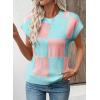 imageEVALESS Short Sleeve Sweater for Women Crewneck Color Block Knit Tops 2025 Fall Trendy Cap Sleeve Sweater VestLight Pink