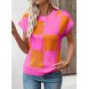 imageEVALESS Short Sleeve Sweater for Women Crewneck Color Block Knit Tops 2025 Fall Trendy Cap Sleeve Sweater VestOrange