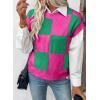 imageEVALESS Short Sleeve Sweater for Women Crewneck Color Block Knit Tops 2025 Fall Trendy Cap Sleeve Sweater VestRose Red