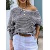 imageEVALESS Striped Sweaters for Women Boat Neck Batwing Sleeve Oversized Pullover Sweater Tops Womens Fall Clothes OutfitsBluing