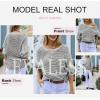 imageEVALESS Striped Sweaters for Women Boat Neck Batwing Sleeve Oversized Pullover Sweater Tops Womens Fall Clothes OutfitsMedium Grey
