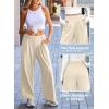 imageEVALESS Wide Leg Pants for Women Elastic High Waisted Waffle Knit Fleece Lined Palazzo Pants Work Trousers with PocketsBeige