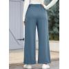 imageEVALESS Wide Leg Pants for Women Elastic High Waisted Waffle Knit Fleece Lined Palazzo Pants Work Trousers with PocketsBlue Haze