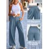 imageEVALESS Wide Leg Pants for Women Elastic High Waisted Waffle Knit Fleece Lined Palazzo Pants Work Trousers with PocketsBlue Haze