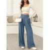 imageEVALESS Wide Leg Pants for Women Elastic High Waisted Waffle Knit Fleece Lined Palazzo Pants Work Trousers with PocketsBlue Haze