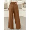 imageEVALESS Wide Leg Pants for Women Elastic High Waisted Waffle Knit Fleece Lined Palazzo Pants Work Trousers with PocketsBrown