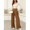 imageEVALESS Wide Leg Pants for Women Elastic High Waisted Waffle Knit Fleece Lined Palazzo Pants Work Trousers with PocketsBrown