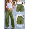 imageEVALESS Wide Leg Pants for Women Elastic High Waisted Waffle Knit Fleece Lined Palazzo Pants Work Trousers with PocketsJungle Green