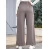 imageEVALESS Wide Leg Pants for Women Elastic High Waisted Waffle Knit Fleece Lined Palazzo Pants Work Trousers with PocketsLight Grey