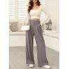 imageEVALESS Wide Leg Pants for Women Elastic High Waisted Waffle Knit Fleece Lined Palazzo Pants Work Trousers with PocketsLight Grey