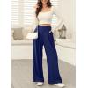 imageEVALESS Wide Leg Pants for Women Elastic High Waisted Waffle Knit Fleece Lined Palazzo Pants Work Trousers with PocketsNavy Blue