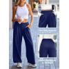 imageEVALESS Wide Leg Pants for Women Elastic High Waisted Waffle Knit Fleece Lined Palazzo Pants Work Trousers with PocketsNavy Blue