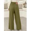 imageEVALESS Wide Leg Pants for Women Elastic High Waisted Waffle Knit Fleece Lined Palazzo Pants Work Trousers with PocketsOlive Green