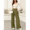 imageEVALESS Wide Leg Pants for Women Elastic High Waisted Waffle Knit Fleece Lined Palazzo Pants Work Trousers with PocketsOlive Green