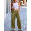 imageEVALESS Wide Leg Pants for Women Elastic High Waisted Waffle Knit Fleece Lined Palazzo Pants Work Trousers with PocketsOlive Green
