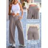 imageEVALESS Wide Leg Pants for Women Elastic High Waisted Waffle Knit Fleece Lined Palazzo Pants Work Trousers with PocketsTan
