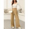 imageEVALESS Wide Leg Pants for Women Elastic High Waisted Waffle Knit Fleece Lined Palazzo Pants Work Trousers with PocketsTan