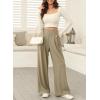 imageEVALESS Wide Leg Pants for Women Elastic High Waisted Waffle Knit Fleece Lined Palazzo Pants Work Trousers with PocketsTaupe