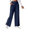 imageEVALESS Womens Baggy Wide Leg Pants Casual Elastic Waisted Palazzo Harem Pant with PocketsNavy Blue