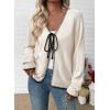 imageEVALESS Womens Cardigan Sweaters Trendy V Neck Long Sleeve Open Front Bow Tie Knit Chunky Lightweight Fall OuterwearApricot