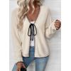 imageEVALESS Womens Cardigan Sweaters Trendy V Neck Long Sleeve Open Front Bow Tie Knit Chunky Lightweight Fall OuterwearApricot
