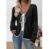 imageEVALESS Womens Cardigan Sweaters Trendy V Neck Long Sleeve Open Front Bow Tie Knit Chunky Lightweight Fall OuterwearBlack