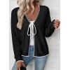 imageEVALESS Womens Cardigan Sweaters Trendy V Neck Long Sleeve Open Front Bow Tie Knit Chunky Lightweight Fall OuterwearBlack