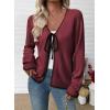 imageEVALESS Womens Cardigan Sweaters Trendy V Neck Long Sleeve Open Front Bow Tie Knit Chunky Lightweight Fall OuterwearBurgundy