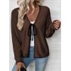 imageEVALESS Womens Cardigan Sweaters Trendy V Neck Long Sleeve Open Front Bow Tie Knit Chunky Lightweight Fall OuterwearCoffee