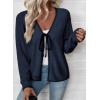 imageEVALESS Womens Cardigan Sweaters Trendy V Neck Long Sleeve Open Front Bow Tie Knit Chunky Lightweight Fall OuterwearNavy Blue