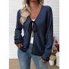 imageEVALESS Womens Cardigan Sweaters Trendy V Neck Long Sleeve Open Front Bow Tie Knit Chunky Lightweight Fall OuterwearNavy Blue
