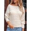 imageEVALESS Womens Crochet Boat Neck Long Sleeve Loose Fit Sweaters Fall Winter Clothes for Women Fashion 2025Apricot