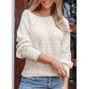 imageEVALESS Womens Crochet Boat Neck Long Sleeve Loose Fit Sweaters Fall Winter Clothes for Women Fashion 2025Apricot