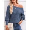 imageEVALESS Womens Crochet Boat Neck Long Sleeve Loose Fit Sweaters Fall Winter Clothes for Women Fashion 2025Blue