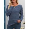 imageEVALESS Womens Crochet Boat Neck Long Sleeve Loose Fit Sweaters Fall Winter Clothes for Women Fashion 2025Blue