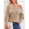 imageEVALESS Womens Crochet Boat Neck Long Sleeve Loose Fit Sweaters Fall Winter Clothes for Women Fashion 2025Khaki