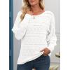 imageEVALESS Womens Crochet Boat Neck Long Sleeve Loose Fit Sweaters Fall Winter Clothes for Women Fashion 2025White