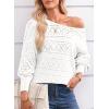 imageEVALESS Womens Crochet Boat Neck Long Sleeve Loose Fit Sweaters Fall Winter Clothes for Women Fashion 2025White